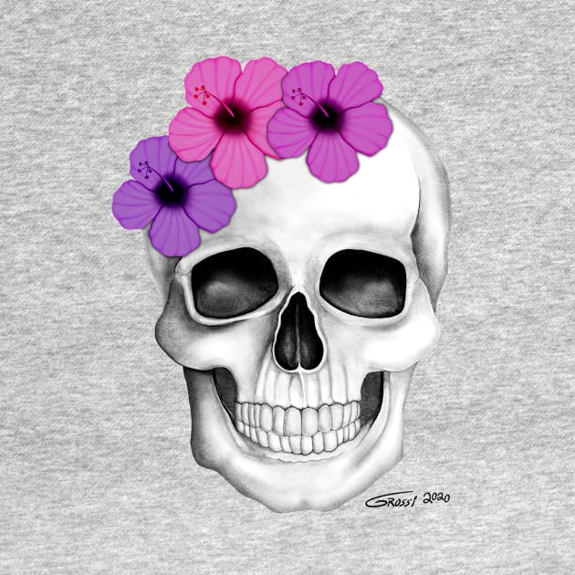 Skull With Flowers (On White Background) by GDGCreations